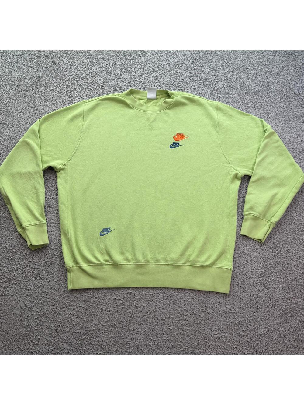 Nike Sportswear Lime Green Embroidered Multi Logo Crewneck‎ Sweatshirt L Street
